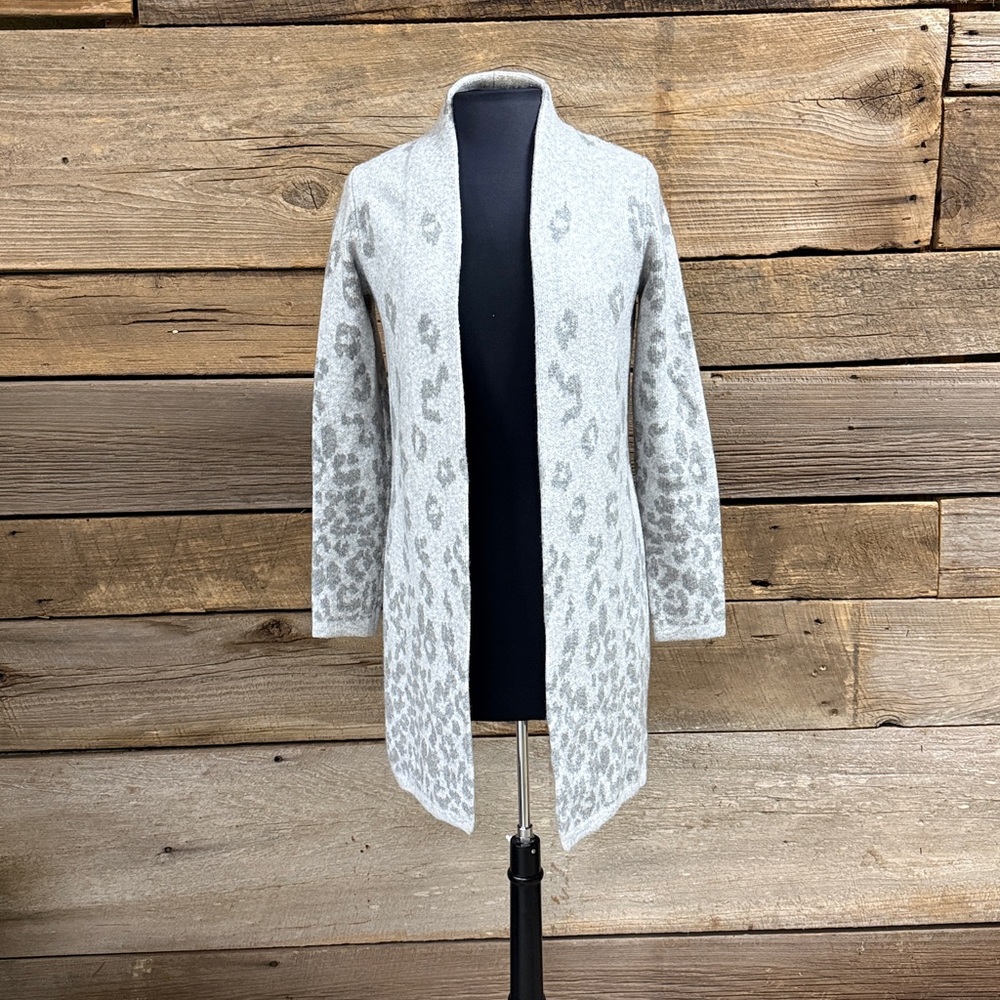 Talbots Gray animal print open front long cardigan XS